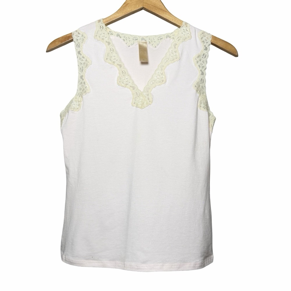 Y2K Banana Republic Lace Trim Tank Top Womens M Blush Pink Modal Stretch 2003